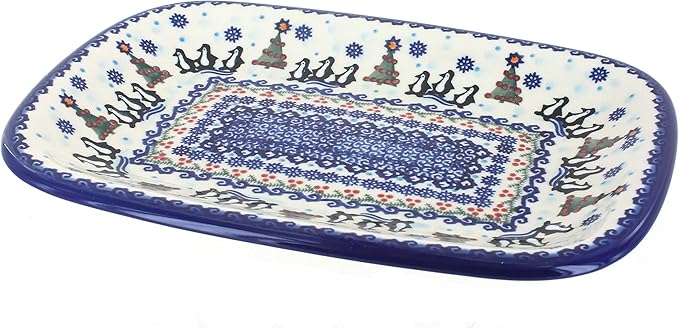 Blue Rose Polish Pottery Arctic Holiday Medium Rectangular Serving Platter-Ruum Studio Home