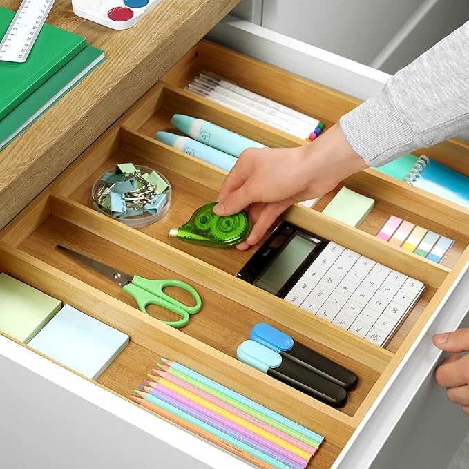 ROYAL CRAFT WOOD Luxury Bamboo Kitchen Drawer Organizer - Silverware Organizer - Utensil Holder and Cutlery Tray with Grooved Drawer Dividers for Flatware and Kitchen Utensils (5 Slot, Natural)-Ruum Studio Home