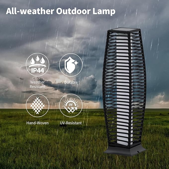 2 Pieces Outdoor Floor Lamp Weather-Resistant Outdoor Wicker Light Solar Powered Lantern Deck Lights for Patio Yard Garden-Ruum Studio Home