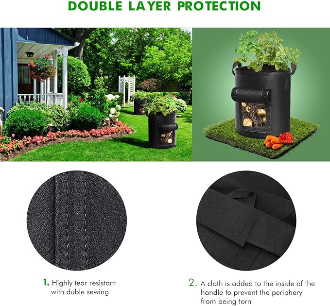5-Pack 10 Gallon Potato Grow Bags, Garden Planting Bag with Reinforced Handle, Thickened Nonwoven Fabric Pots for Tomato, Vegetable and Fruits-Ruum Studio Home