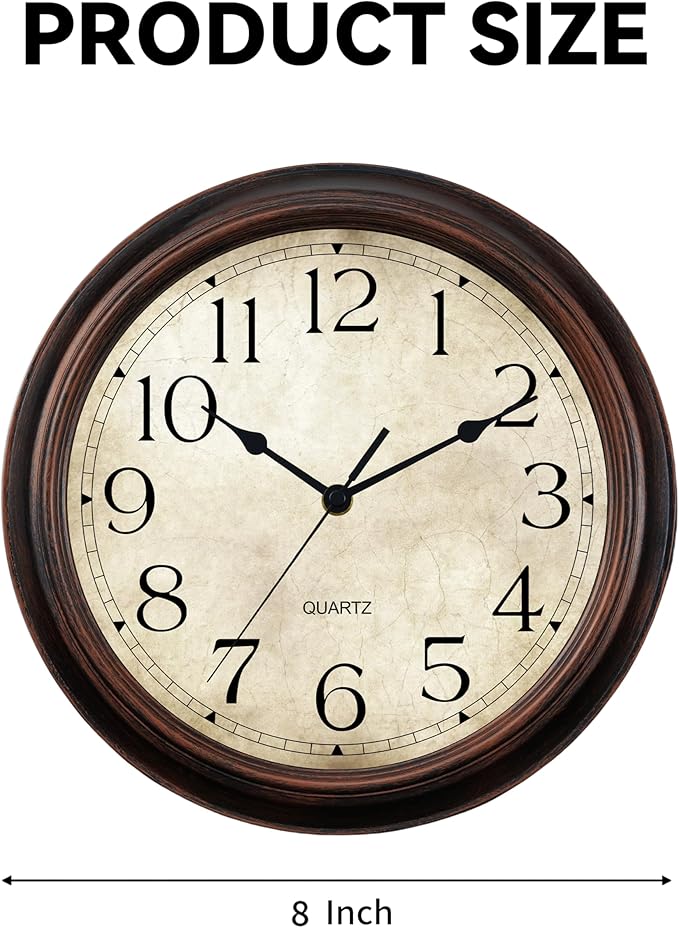 Wall Clock Battery Operated Vintage Silent Non-Ticking Analog Wall Clocks 8.5 Inch Small Retro Clock Decorative for Kitchen Bathroom Bedroom Home Office (Bronze)