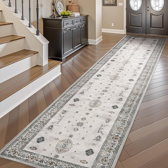 AMOAMI Vintage 3X10 Runner Rug Non Slip Soft Runners for Hallways Washable Hallway Runner Bedside Rugs for Bedroom Long Rug for Hallways Entryway Laundry Room Stair Kitchen Bathroom-Ruum Studio Home