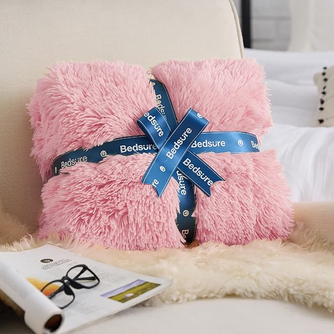 Bedsure GentleSoft Fluffy Pink Blankets Queen Size for Bed, Thick Sherpa Faux Fur Fleece Fuzzy Plush Winter Warm Heavy Soft Full Queen Blankets, Bedroom Decor Pink Gifts Cozy Gifts for Women, 90x90-Ruum Studio Home