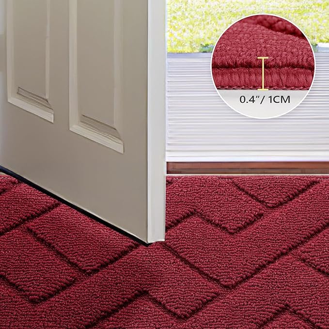 hicorfe Front Door Mat Outside Entrance,24"x35" Absorbent Muddy Dirt Resist Welcome Door Mats Outdoor Indoor,Stain and Fade Resistant,Non Slip Backing Entry Mat Doormat for Entryway (Red)-Ruum Studio Home