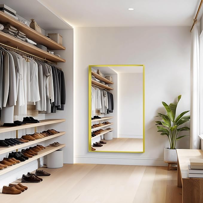 Gold Bathroom Mirror, 36x55 Inch Rectangular Deep Frame Mirror, Large Wall Mounted Bathroom Vanity Mirror Over Sink for Bedroom,Restroom, Living Room, Hangs Vertically or Horizontally-Ruum Studio Home