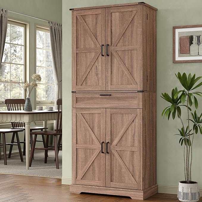 72'' Kitchen Storage Pantry Cabinet, Tall Storage Cabinet with 8 Door Shelves, 2 Cabinets and 1 Drawer, Freestanding Cupboard for Kitchen, Dining Room, Bathroom, Laundry, Living Room, Espresso-Ruum Studio Home