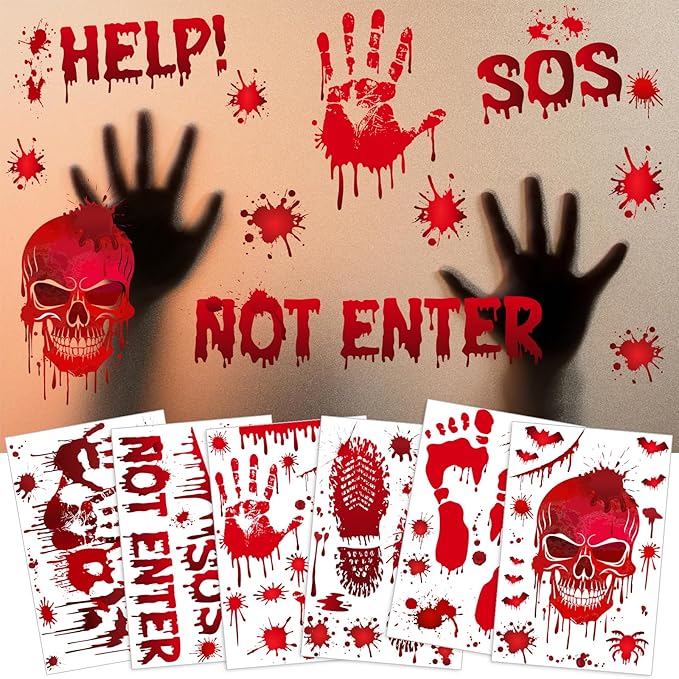 NEBURORA 6 Sheets Terror Bloody Handprint Footprint PVC Window Stickers Spooky Wall Decal and Floor Stickers for Halloween Decorations Party Decorations-Ruum Studio Home