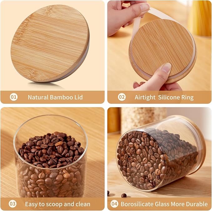 Glass Food Storage Jars with Lids[Set of 5], Perfect for Pasta, Cookies, Nuts, Coffee, Cereal, Flour, and More, Organize Your Kitchen and Pantry with these BPA-Free Glass Canisters-Ruum Studio Home