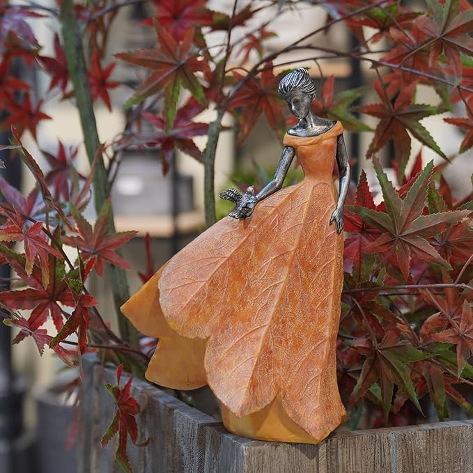 Guichifun Fairy Statue Collection Home Decoration - Orange Leaf Angel Girls Resin Fall Decor for Outside or Inside Rustic Garden Outdoor Yard Decorations Figurines Gift 8.5 x 5.25 x 12 Inch-Ruum Studio Home