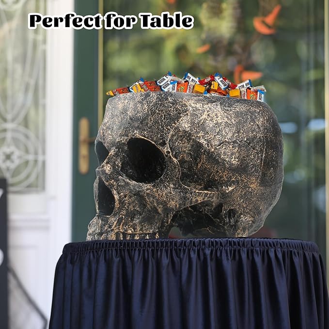7lb Capacity Extra Large Halloween Skull Candy Dish - Deep Skull Head Halloween Candy Bowl Holder Artificial Resin Skulls Decor Indoor Outdoor Table Centerpieces Flower Pot Plant Office Pen Holder-Ruum Studio Home