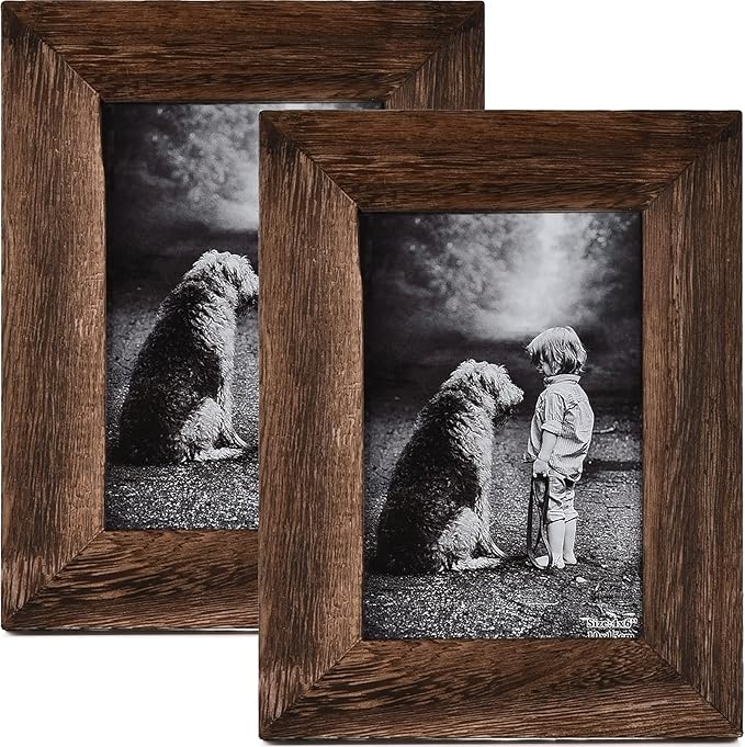 Yaetm-4x6 Picture Frame Set of 2, Natural Solid Wood Distressed Photo Frame, Display On Tabletop And Wall, High Definition Real Glass, Carbonized Black (2 pack)-Ruum Studio Home
