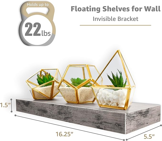Sorbus Floating Shelves for Wall, Bathroom Shelves Wall Mounted for Kitchen, Bedroom, Bathroom Storage Over Toilet, Hanging Book Shelf for Wall Home Decor Living Room (Gray, 3 Pack)-Ruum Studio Home