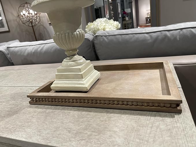 Wood Decorative Tray-Vitage Brown Washed Bead Tray for Coffee Table Wooden Serving Trays Ottoman Tray for Living Room Candle Holder Home Organizer Farmhouse Home Decor (Rectangular)-Ruum Studio Home