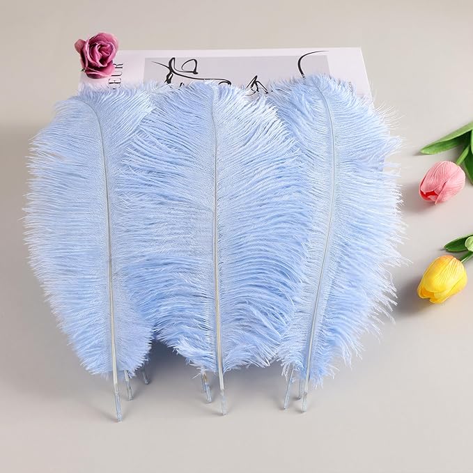 THARAHT Baby Blue Ostrich Feathers 24pcs Natural Bulk 10-12Inch 25cm-30cm for Crafts Wedding Party Centerpieces Easter Gatsbi and Home Decoration Feathers-Ruum Studio Home