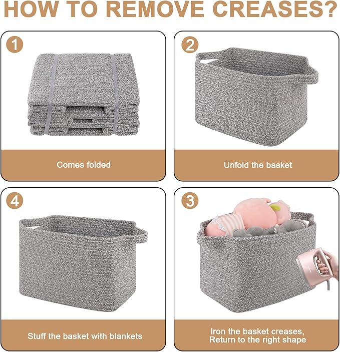 OIAHOMY Storage Basket, Woven Baskets for Storage, Cotton Rope Basket for toys,Towel Baskets for Bathroom - Pack of 3, Light Grey-Ruum Studio Home