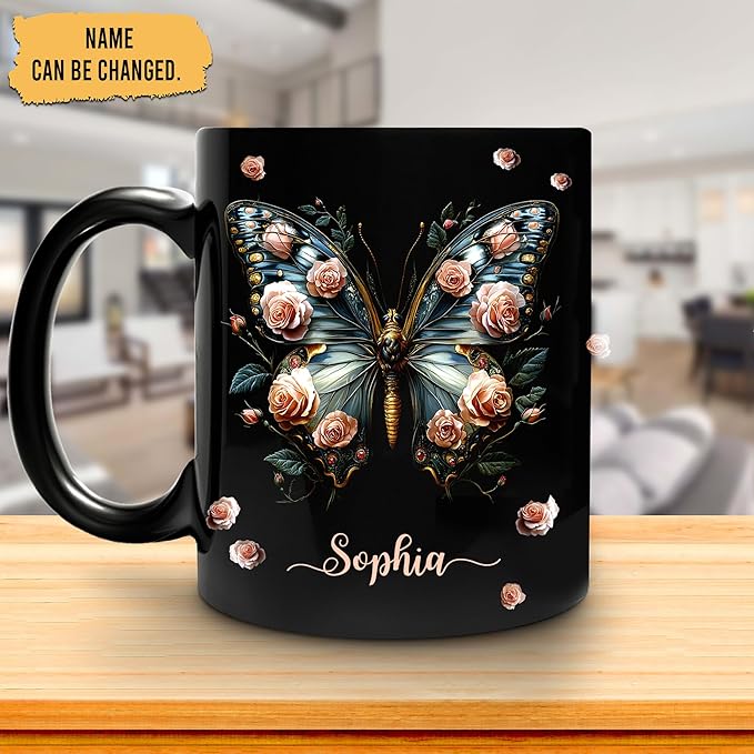 Hyturtle Personalized Butterfly 2D Print Mug - Butterfly Gifts For Women Lovers - Animal Gift For Bird Lover Her - Bird Gifts For Mom on Mother Day - Custom Name Coffee Cup Ceramic Mug 11 Oz 15 Oz-Ruum Studio Home