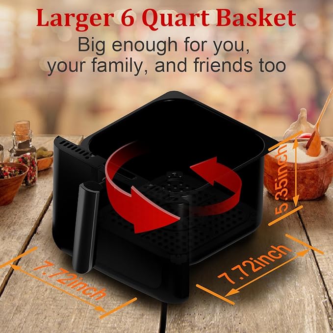 6QT Air Fryer Oven with LED Digital Touchscreen, 12 Preset Cooking Functions Air fryers, Bake, Reheat, Keep Warm, Nonstick and Dishwasher-Safe Basket, Stainless Steel/Black-Ruum Studio Home