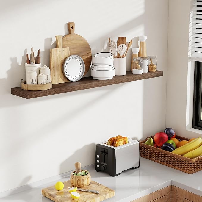 48 Inch Floating Shelves, 8 Inch Deep Floating Shelves for Wall, Hanging Shelf with Invisible Brackets, Deep Shelves for Bathroom, Bedroom, Living Room, Walnut, Set of 1-Ruum Studio Home