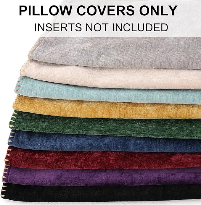 decorUhome Chenille Soft Throw Pillow Covers 18x18 Set of 2, Farmhouse Velvet Neutral Decorative Euro Pillow Covers with Stitched Edge for Couch Sofa Bed Home Decor, Aqua Haze-Ruum Studio Home