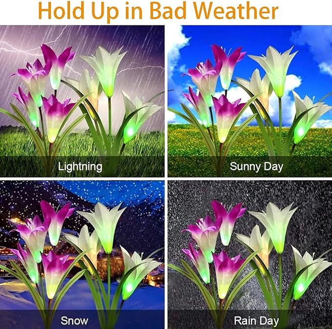 Solar Lights Outdoor Waterproof, 4 Pack Garden Decor Lights, 16 Multi-Color Changing Lily Solar Flowers for Yard Patio Pathway Decor, Gifts for Women Mom (4 Pack)-Ruum Studio Home