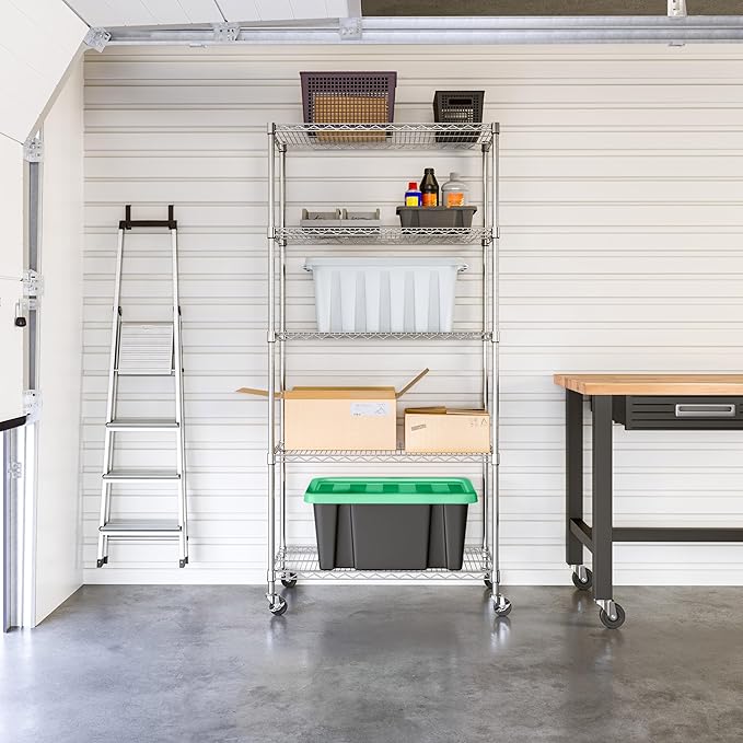 Seville Classics UltraDurable Heavy Duty NSF Solid Steel Wire Rack Storage Unit, Organizer for Garage, Warehouse, Office, Restaurant, Classroom, Kitchen, Steel, 5-Tier Shelving, 36" W x 18" D-Ruum Studio Home