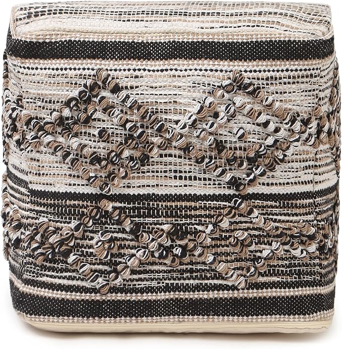 REDEARTH · Tufted Pouf Ottoman with Filler Textured Storage Cube Bean Bag Pouffe Footrest for Indoor; 100% Cotton (17.5"X17.5"X17.5", Black Jasper)-Ruum Studio Home