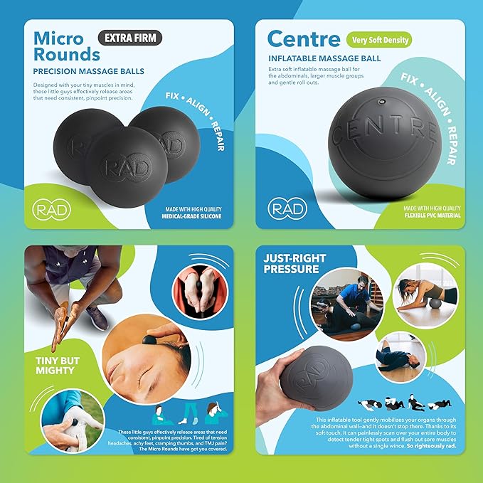 RAD Yoga Bundle for Myofascial Release, Muscle Recovery, & Relaxation – Includes Multi-Use Yoga Block, Neuro Ball Foot Roller, Peanut & Massage Balls in Multiple Sizes & Densities-Ruum Studio Home