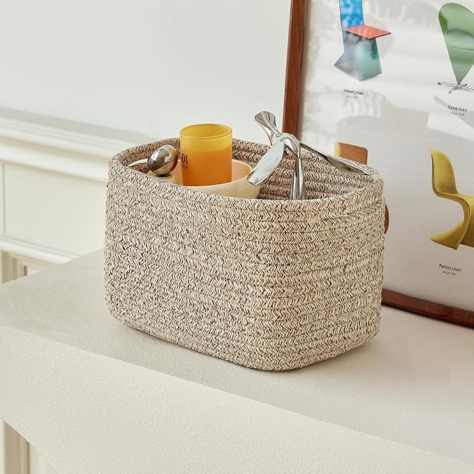 Small Cotton Rope Storage Basket Set of 3-11"x7"x7" Perfect Woven Baskets for Storage, Ideal Storage Baskets for Organizing Toys, Towels, and More - Baskets for Shelves and Home Decor（Beige）-Ruum Studio Home