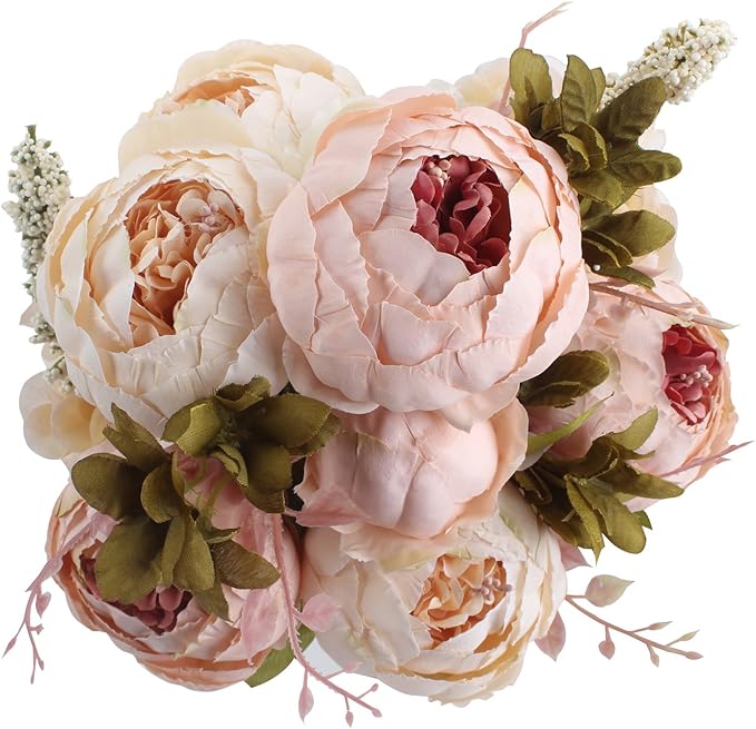 Duovlo Fake Flowers Vintage Artificial Peony Silk Flowers Wedding Home Decoration,Pack of 1 (Light Pink)-Ruum Studio Home