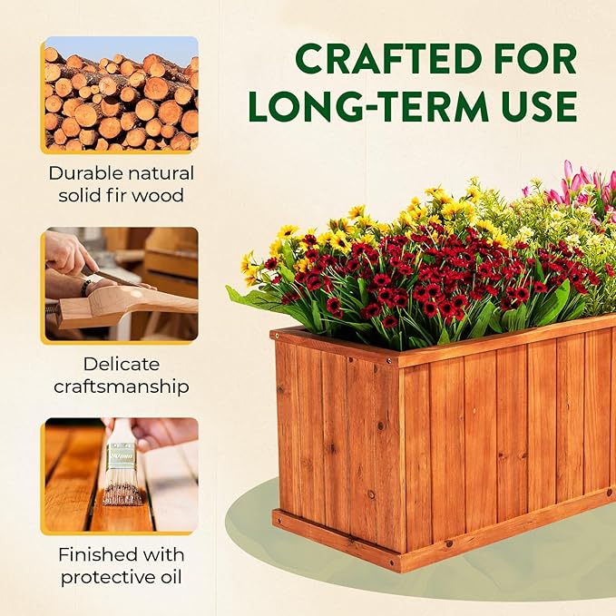IDZO Wooden Window Box 40 in, Spacious Wooden Planter Boxes with Convenient Drainage Holes, Durable Oil Coated Window Box for Flowers & Plants, Decor Garden, Balcony, Backyard, Easy Assembly-Ruum Studio Home