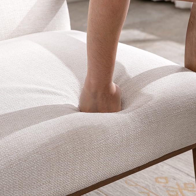 Accent Chair Mid Century Modern Armchair, Linen Upholstered Living Room Accent Armchair with Wood Frame, Farmhouse Chair Indoor Corner Chair for Living Room Bedroom, Ivory-Ruum Studio Home