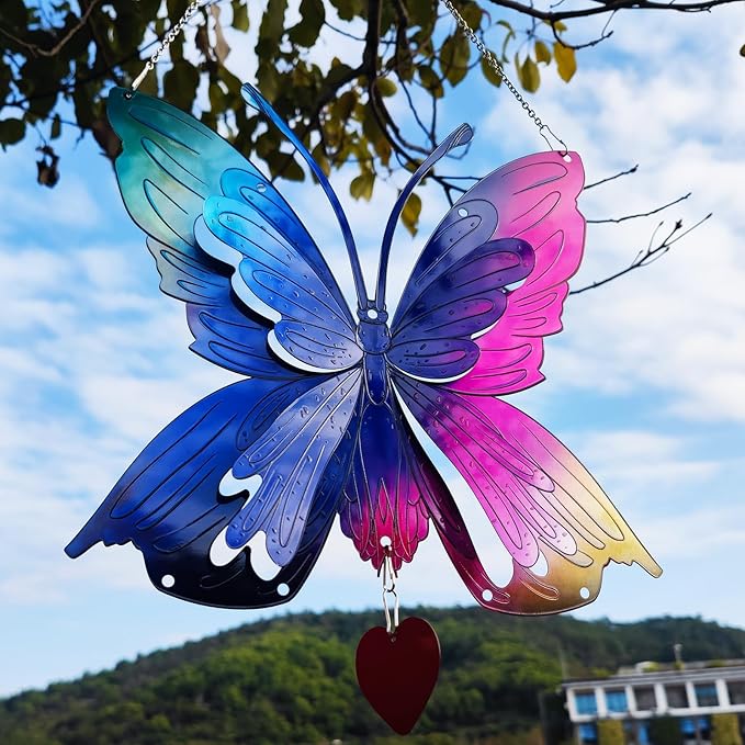 DJUAN Butterfly Gifts for Women Mom Grandma,Stainless Steel Butterfly Outdoor Statues for Yard Art Ornaments Window Porch Patio Home House Wall Decorations - Birthday Gift for Mother's Day Christmas-Ruum Studio Home