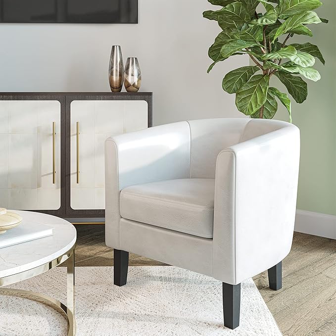 BELLEZE Accent Barrel Chair, Club Tub Sofa Corner Chair with Flared Legs and Cozy Soft Padding for Living Room Bedroom Waiting Room - White-Ruum Studio Home