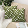 Alysheer Embroidered Decorative Throw Pillow Covers 18x18 inches Set of 2 Pieces, Boho Geometric Modern Chic Classic Pattern Cotton Cushion Cases for Sofa Couch Bed Living Room(Olive Green)-Ruum Studio Home