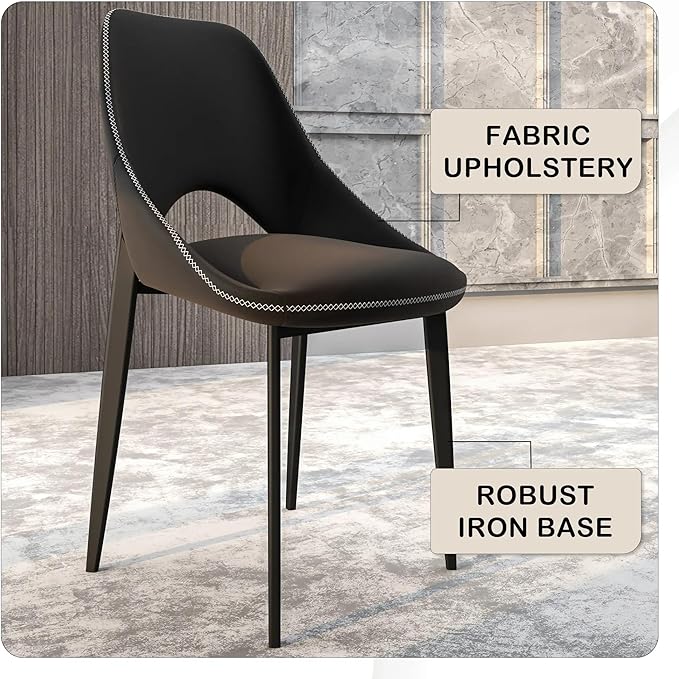LeisureMod Amalfi Upholstered Fabric Dining Chair – Modern Side Chair with Iron Legs, Mid-Century Accent Chair for Dining Room or Kitchen-Ruum Studio Home