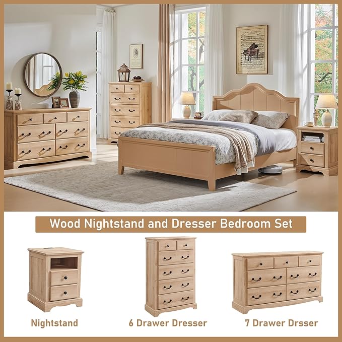 T4TREAM 6 Drawers Dresser Chests for Bedroom, 48" Tall Rustic Chset of Drawers, Wood Dressers Organizer for Bedroom, Living Room,Hallway, Natural Oak-Ruum Studio Home