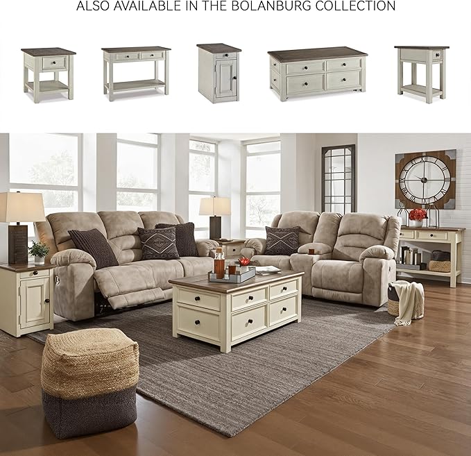 Signature Design by Ashley Bolanburg Farmhouse Lift Top Coffee Table with Drawers, Antique Cream & Brown-Ruum Studio Home