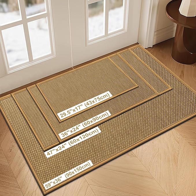 LEKEEPGO Door Mat 17"x29", Low-Profile Door Mat Indoor Entrance, Non Slip Rubber Backing Front Doormat Washable Absorbent Inside Indoor Resist Dirt Entryway Mat, Light Brown-Ruum Studio Home