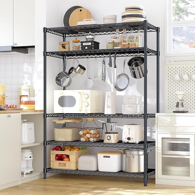 5 Tier Storage Shelves 71"H Wire Shelving Adjustable Metal Shelving,1000LBS Pantry Shelves Sturdy Steel Wire Shelf for Kitchen Commercial Pantry Garage Warehouse ,71"H X35.5"W X13.8"D, Black-Ruum Studio Home