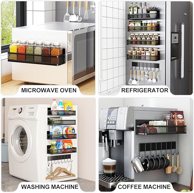 Magnetic Spice Rack for Refrigerator, 5 Pack Magnetic Shelf, Moveable Magnetic Fridge Organizer with 8-Hook Rack, Seasoning Organizer for Kitchen Organization and Storage (5 Pack)-Ruum Studio Home