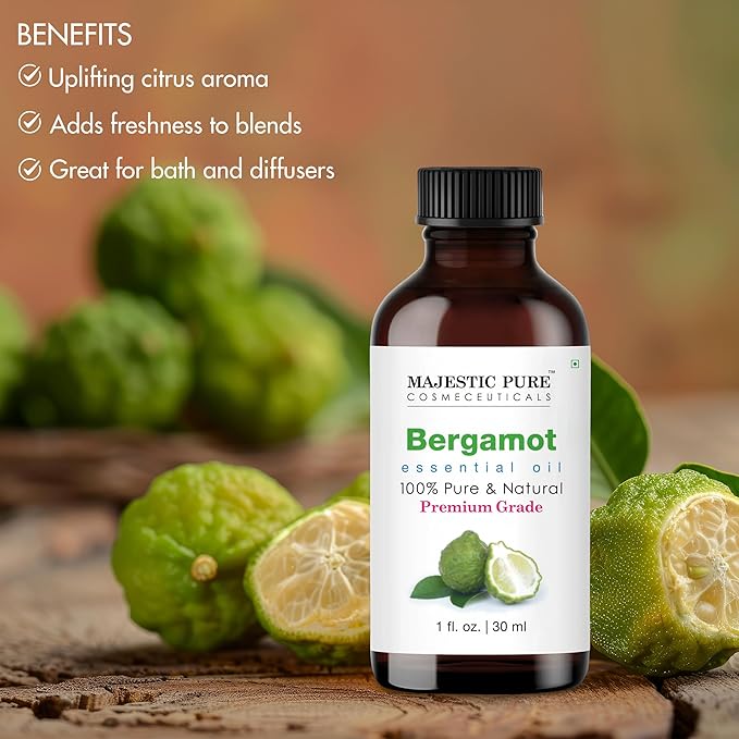 Majestic Pure Bergamot Essential Oil with Glass Dropper - 1 Fl Oz - 100% Pure and Natural Bergamot Oil - Premium Grade Essential Oils for Diffuser, Aromatherapy, Soap and Candle Making-Ruum Studio Home