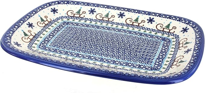 Blue Rose Polish Pottery Noel Nights Large Rectagular Serving Platter-Ruum Studio Home