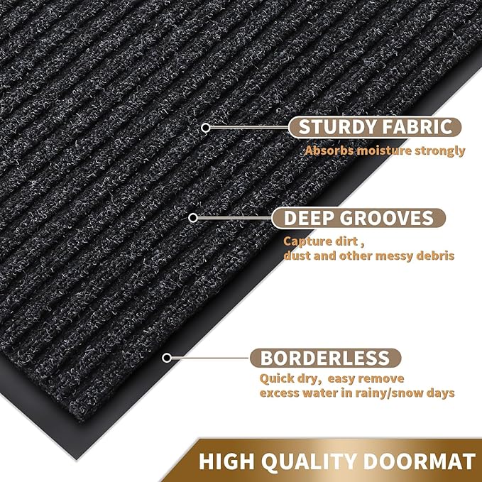 Yimobra Front Door Mat Outdoor Indoor Entrance, 100% Waterproof All-Season All Weather Doormat, Welcome Matt Outside Entry, Non Slip, Low Profile, Heavy Duty Patio Porch Floor Mat,29.5 x 17,Black Grey-Ruum Studio Home