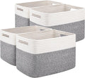 OIAHOMY 4 Pack Storage Baskets for Organizing, Basket for Shelves with Handle, Woven Baskets for Storage Toys, Towels, Books, Cotton Rope Basket 13" L x 9 " W x 7.8 " H, Grey & White-Ruum Studio Home
