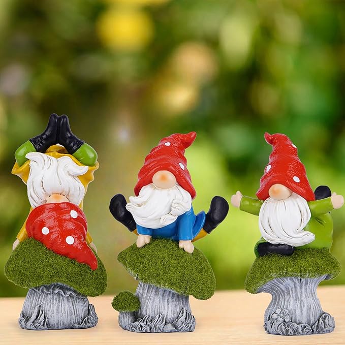 Hodao 3 PCS Spring Yoga Mushroom Gnomes Decoration Summer Elf Figurines Gifts for Home Spring Lively Garden Statues Decor for Outdoor, Mom, Mother (Green)-Ruum Studio Home