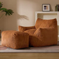 Oversized Bean Bag Chaise Lounge Chair Indoor for Adults with Armrests & Ottoman - Giant Comfy Orange Beanbag Floor Sofa Cloud Accent Chair for Reading, Gaming, Cozy Plush Cloud Mini Couch-Ruum Studio Home