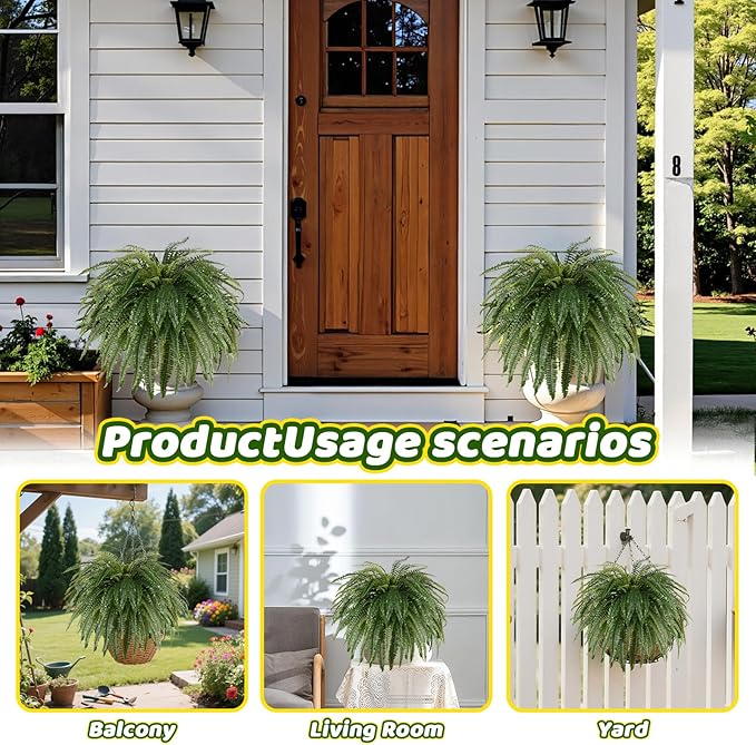 Single Silky 50" Artificial Fern Plant, Large Fake Fern with 100Fronds, Realistic Faux Boston Fern Bush for Outdoors & Indoor, Silk Greenery for Planter, Garden, Office, Home Décor-Ruum Studio Home