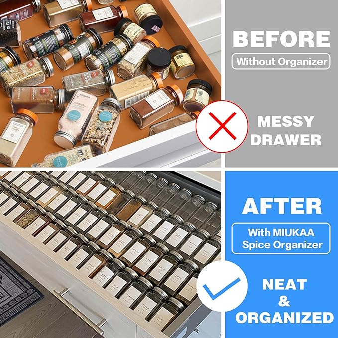 MIUKAA Clear Acrylic Spice Drawer Organizer, 4 Tier- 2 Set Expandable From 13" to 26" Drawer Seasoning Organizer, Kitchen Spice Rack Tray for Drawer/Countertop (Jars not included)-Ruum Studio Home