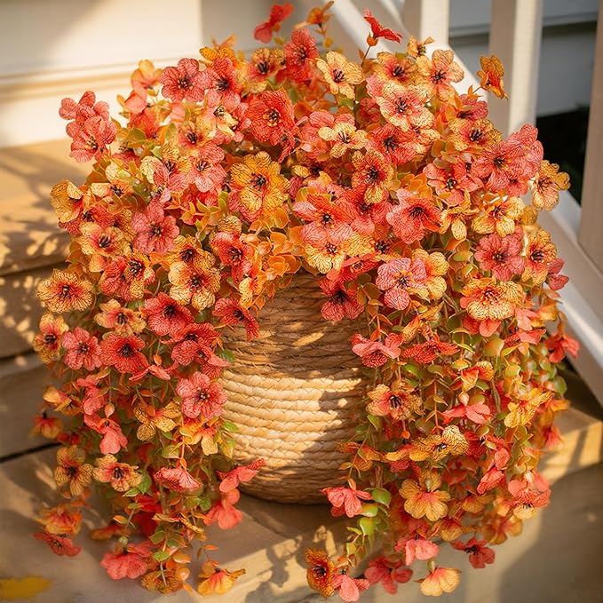 INSPRING Artificial Mums for Outdoors Decoration Fall Fake Flowers for Outside Decor, 2Pcs Silk Daisy with Eucalyptus UV Resistant Realistic Vines for Front Door Yard Patio Porch Planter Home-Ruum Studio Home