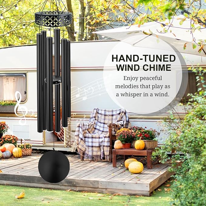 ASTARIN 48'' Deep Tone Wind Chimes for Outside - Large WindChimes with 6 Heavy Tubes, Memorial Chimes Outdoor for Garden Hanging Décor,Sympathy Gifts for Loved one,Home Décor, Black-Ruum Studio Home